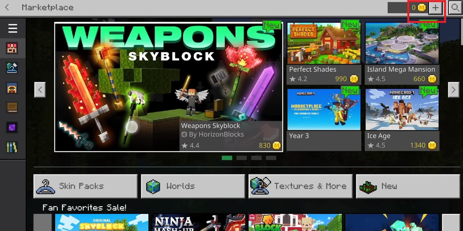 Toca el ícono Agregar Minecoin (+) en la esquina superior derecha